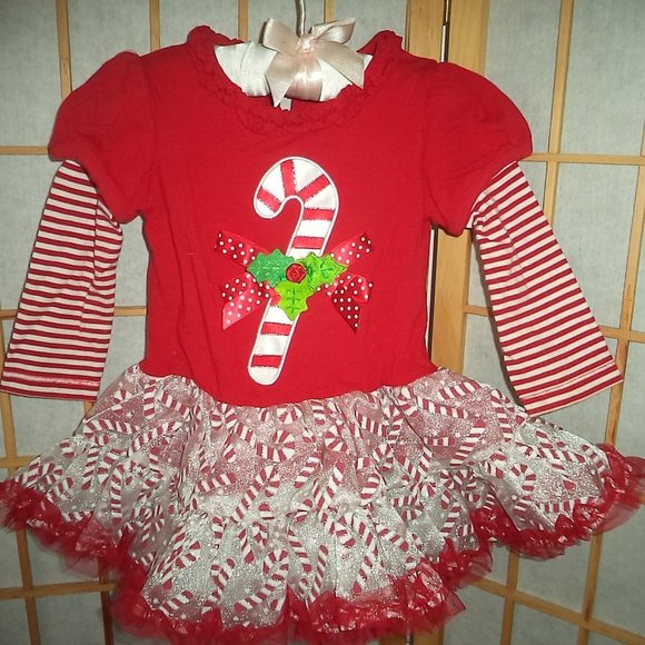 RARE TOO! CHRISTMAS DRESS HOLIDAY RED/WHITE CANDY CANE TULLE GIRLS SIZE 24 MO. - Picture 1 of 5